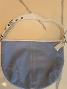 Vintage Coach Lavender Blue Shoulder Bag with White Trim
